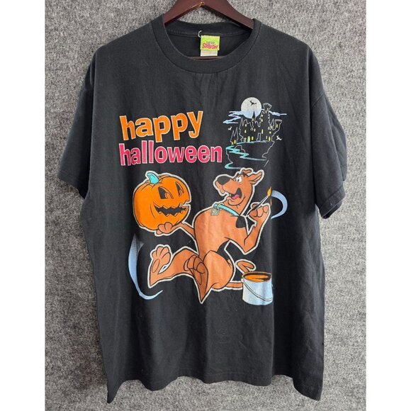 Scooby-Doo Happy Halloween Graphic T-Shirt Adult Size L/XL Black Printed Y2K - Picture 1 of 7